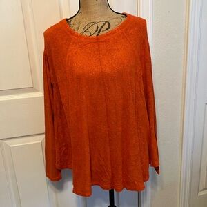 NWT Free People Orange knit Beach cover up women’s XS Fitted sleeves flowy